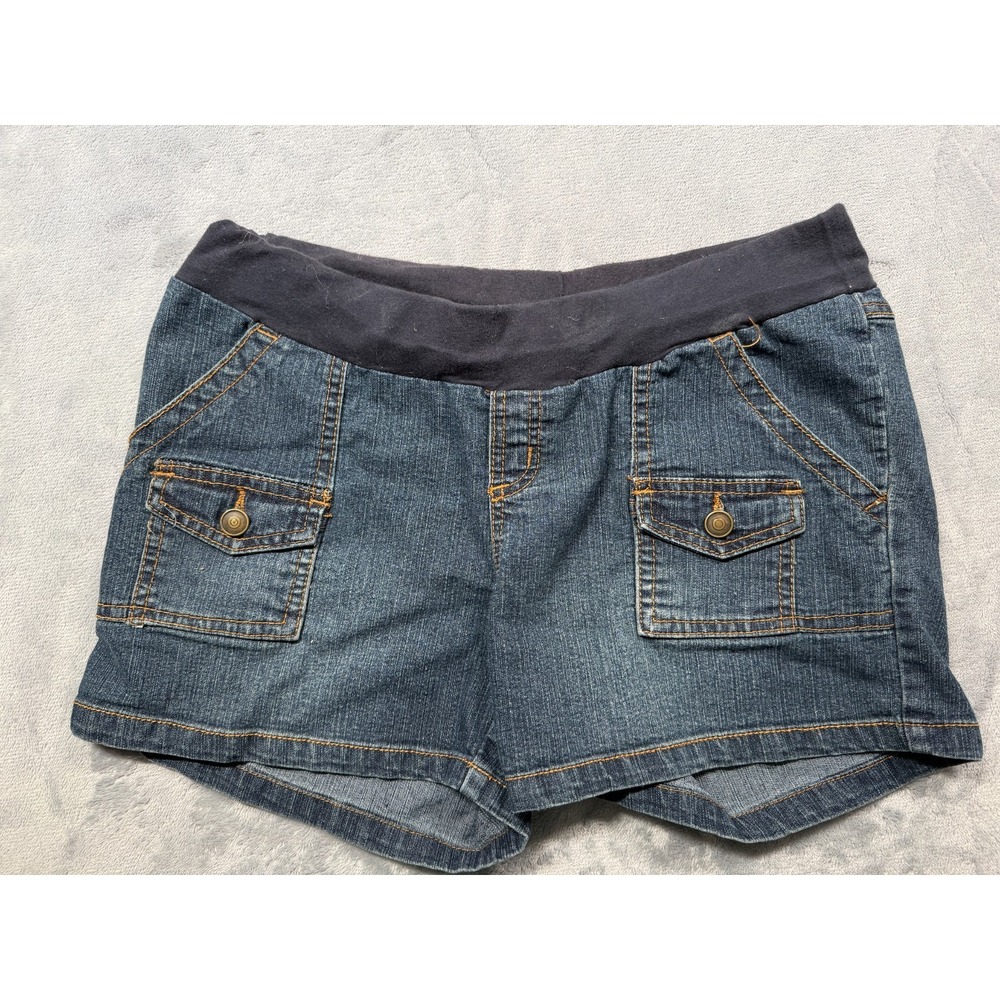 Attitude Unknown Maternity Denim Shorts Womens Medium Blue Utility Cargo Pockets